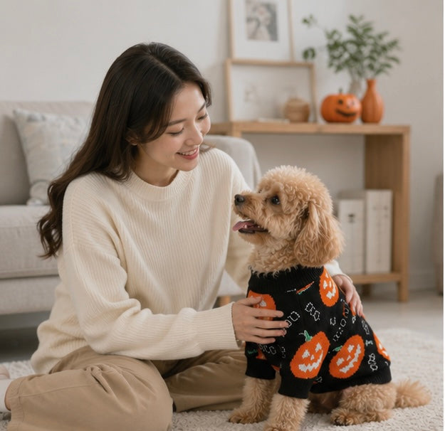 Gebreide Pompoen Huisdierentrui voor Katten en Honden – Warme Feestelijke Winterkleding voor Halloween | Sulvida