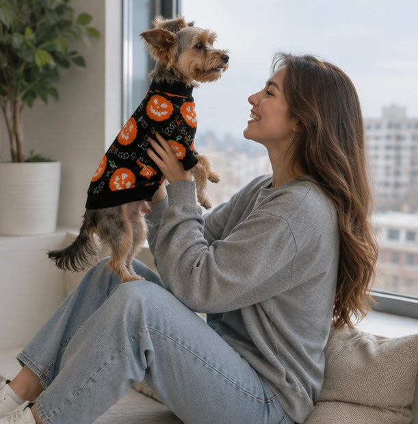 Gebreide Pompoen Huisdierentrui voor Katten en Honden – Warme Feestelijke Winterkleding voor Halloween | Sulvida