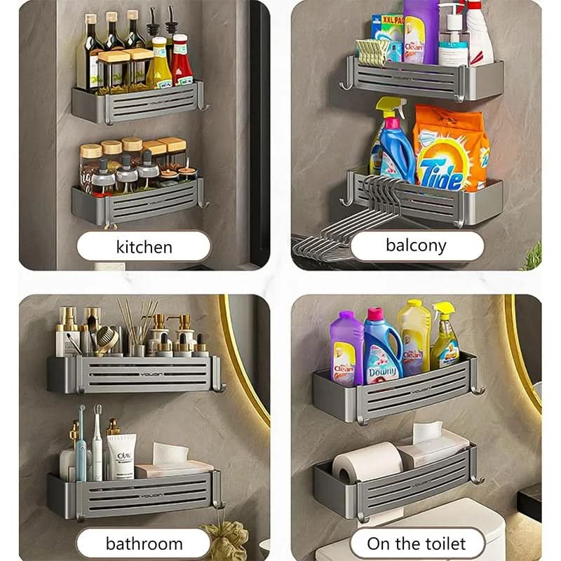 Aluminium Wandplank Badkamer Zelfklevend Zonder Boren Rek Opbergen Waterdicht Doucherek Organizer Plank | Sulvida