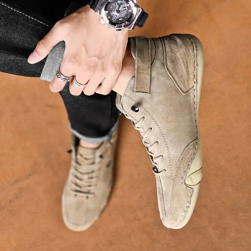 Waterdichte Herenschoenen Hoog met Elastische Sluiting Modern Stoer Ontwerp Leer Comfortabel Casual Dagelijks | Sulvida