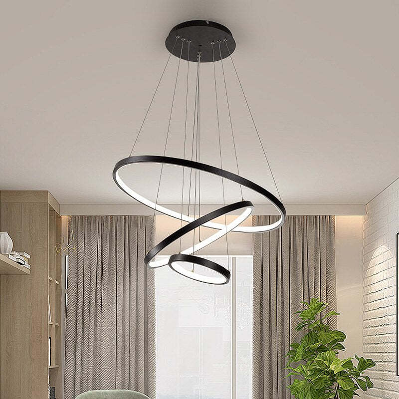 LED Hanglamp Drie Ringen Modern Metaal Verstelbaar Zwart Wit Goud Design Woonkamer Eetkamer Slaapkamer | Sulvida