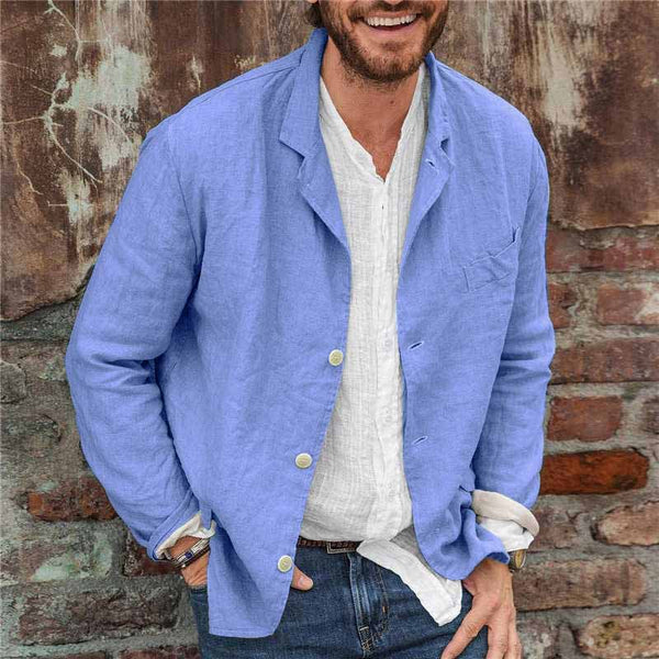 Heren zomerjas luchtig linnen katoen blend vrijetijdsjas khaki grijs blauw zwart geel paars maat S tot 3XL | Sulvida