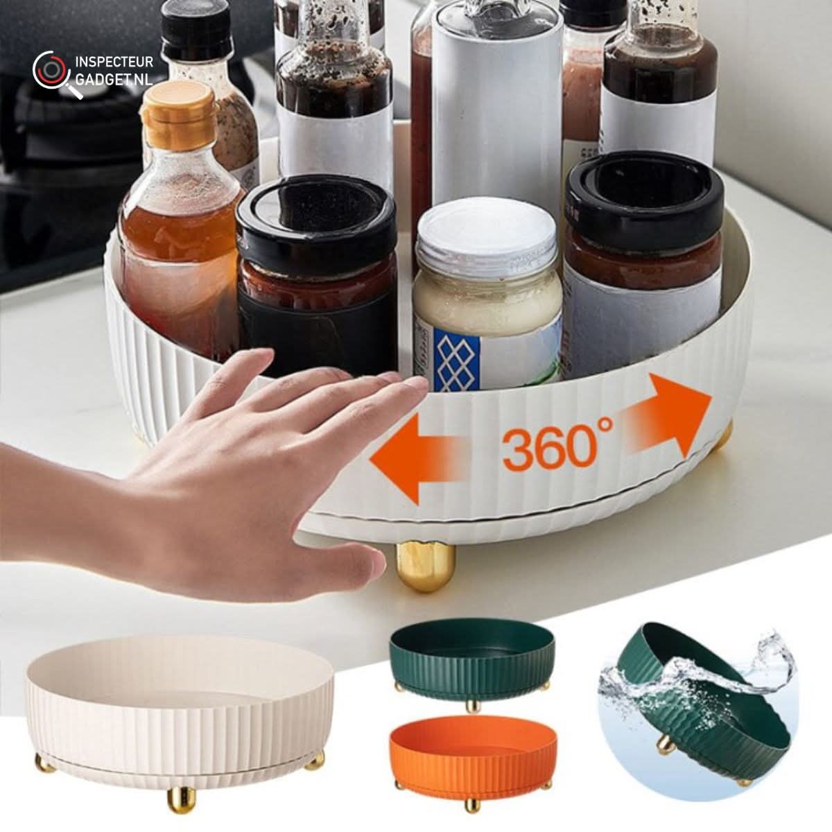 Draaibaar opbergplateau 360° wit groen oranje organizer keuken badkamer kantoor ruimtebesparend 22-28cm | Sulvida