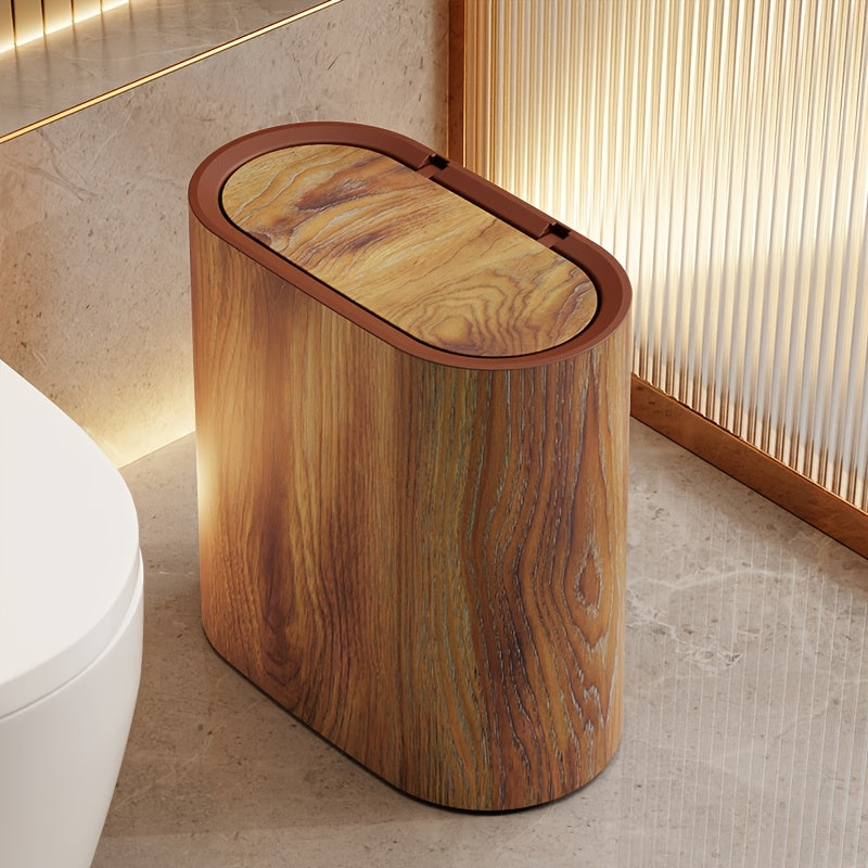 Ovale Prullenbak met Deksel Marmerpatroon Badkamer Keuken Kantoor Compact Afvalemmertje Stijlvol Design | Sulvida