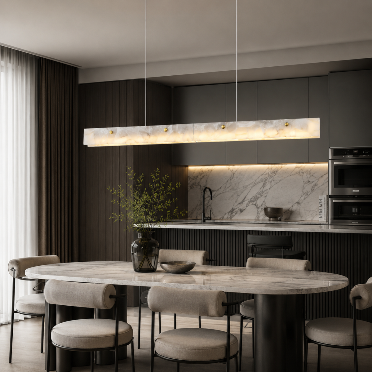 Marmeren Lineaire Hanglamp Natuursteen Design LED Verlichting Eetkamer Keukeneiland Luxe Moderne Sfeer | Sulvida