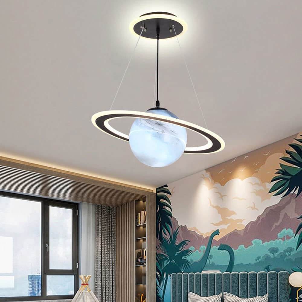 LED Hanglamp Kinderkamer Planeet met Ring Sterrenlicht Kosmisch Sfeerverlichting Ruimtevaart Jongens Meisjes | Sulvida
