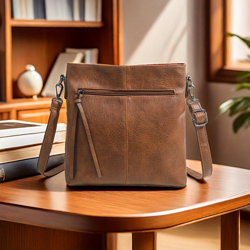 Vierkante Crossbody Tas Retro Vintage Schoudertas Bruin Kunstleer Dames Elegante Compacte Handtas Mode | Sulvida