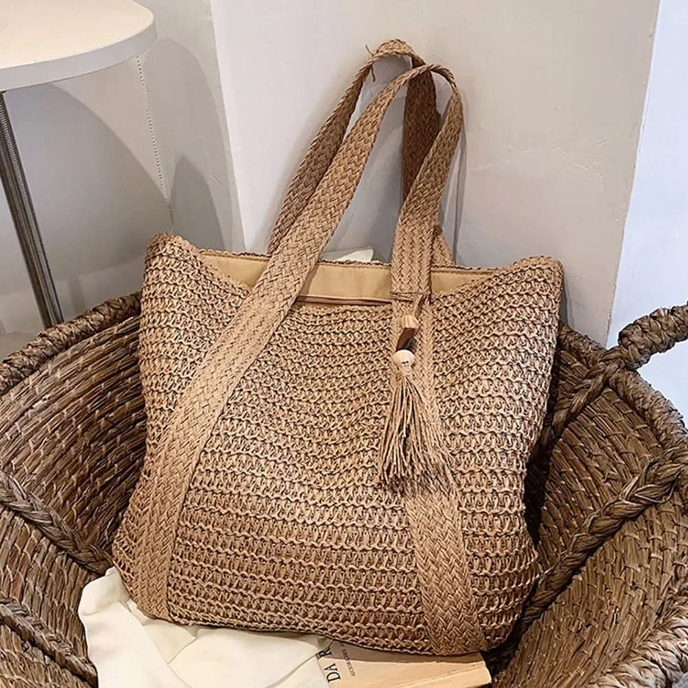 Gevlochten Raffia Schoudertas Beige Bruin Olijf Bohemian Dames Shopper Zomer Strand Vakantie Handtas | Sulvida