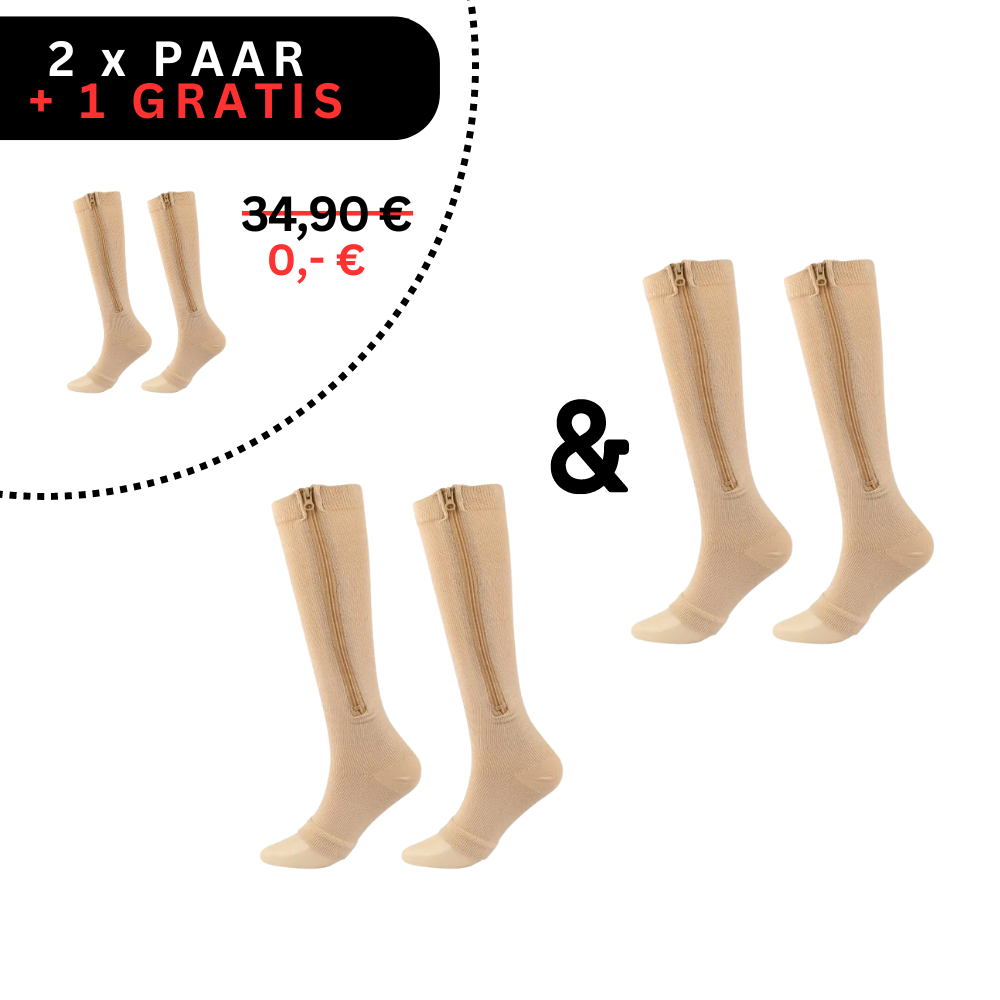 Compressiekousen met ritssluiting zwart nude steunkousen voor dagelijks comfort reizen beenondersteuning preventie | Sulvida