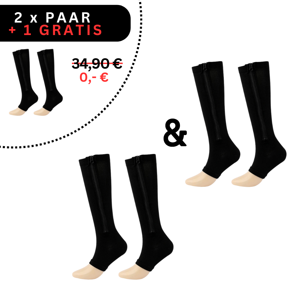 Compressiekousen met ritssluiting zwart nude steunkousen voor dagelijks comfort reizen beenondersteuning preventie | Sulvida