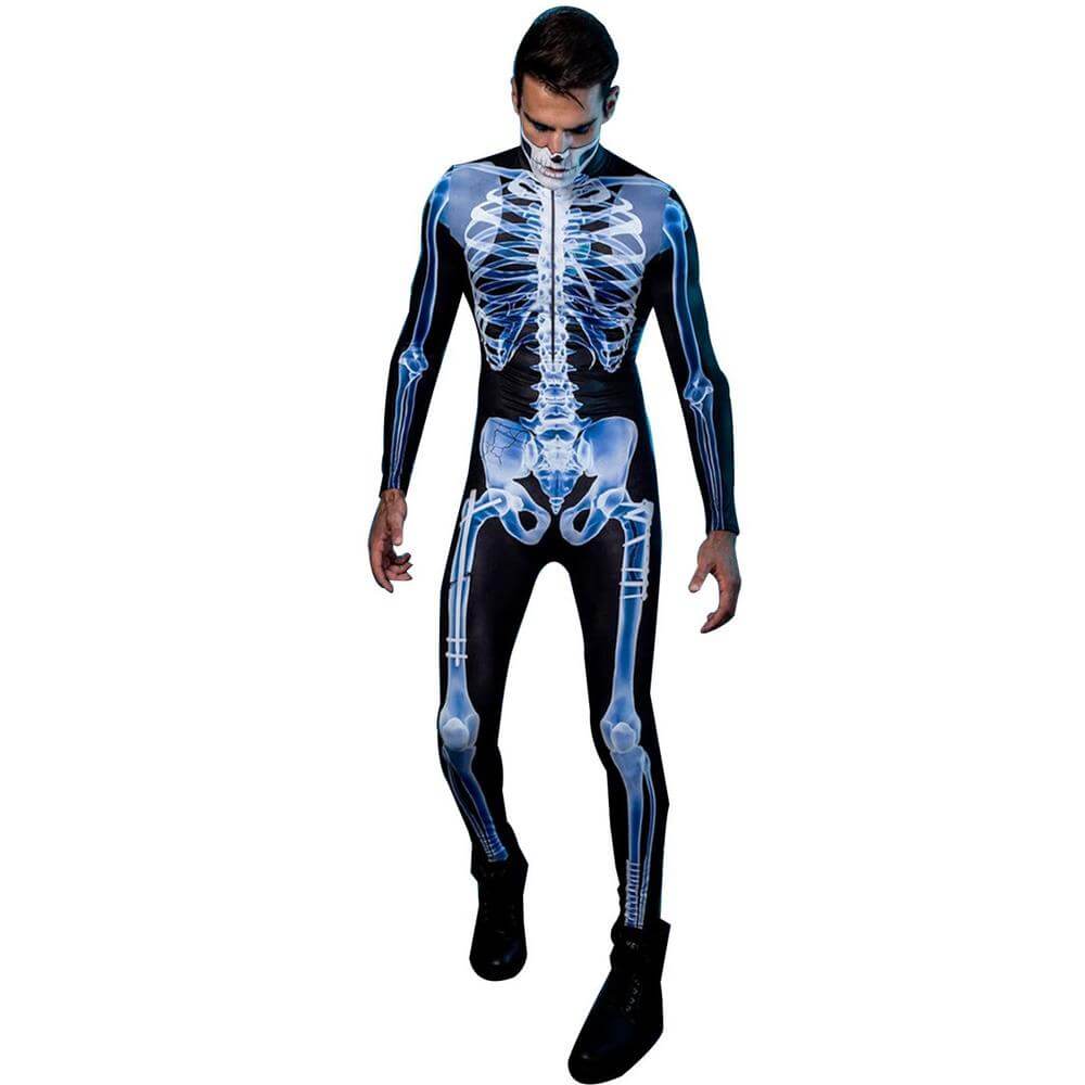 3D Skeletpak Halloween Kostuum voor Dames en Heren Bodysuit met Rits Volledig Bedrukt Spookachtig Feest | Sulvida
