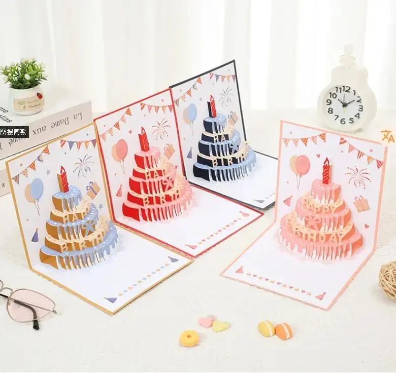 3D Pop-up Verjaardagskaart met LED-verlichting en Muziek Handgemaakt Wenskaart Taart Design 15x15cm Feestelijk | Sulvida