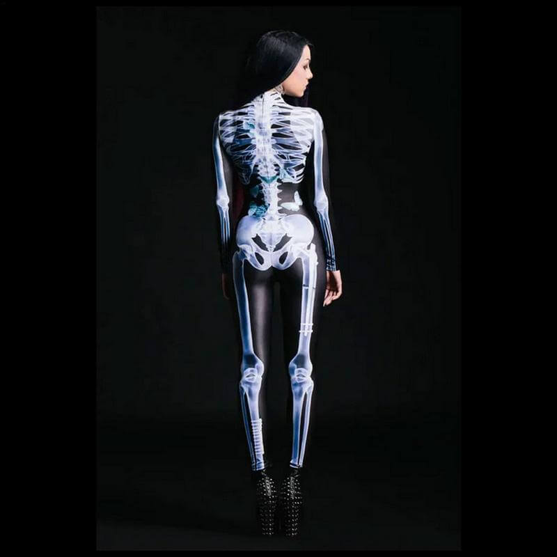 3D Skeletpak Halloween Kostuum voor Dames en Heren Bodysuit met Rits Volledig Bedrukt Spookachtig Feest | Sulvida
