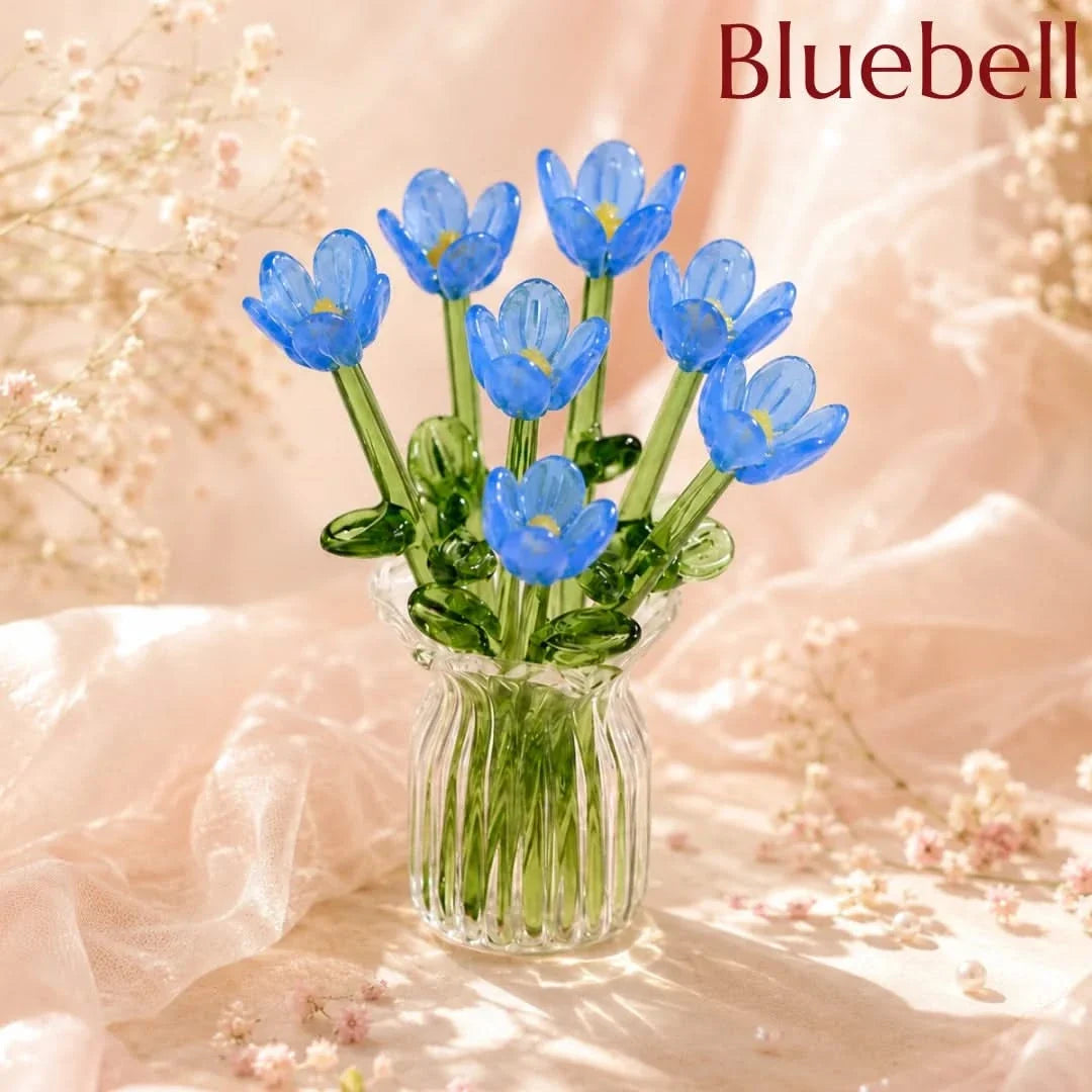 Glazen Bloemenboeket Decoratie 7 Bloemvormen Tulpen Set Handgemaakt Vaasje Pastelkleuren Tafelaccessoire | Sulvida
