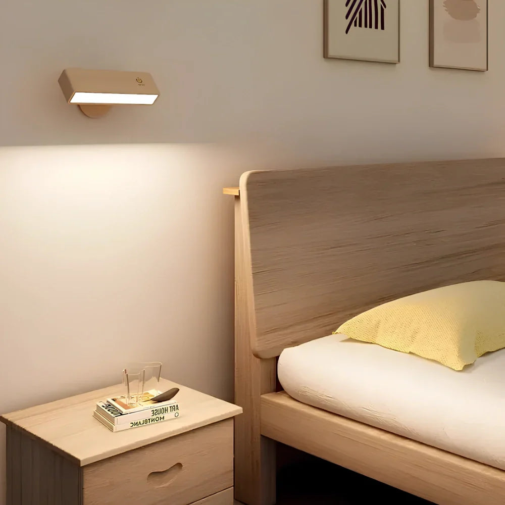 Draaibare Wandlamp Magnetisch Oplaadbaar met 360° Verstelbare Lampkop Touch Dimbaar Hout Design 3W LED Sfeerlicht | Sulvida