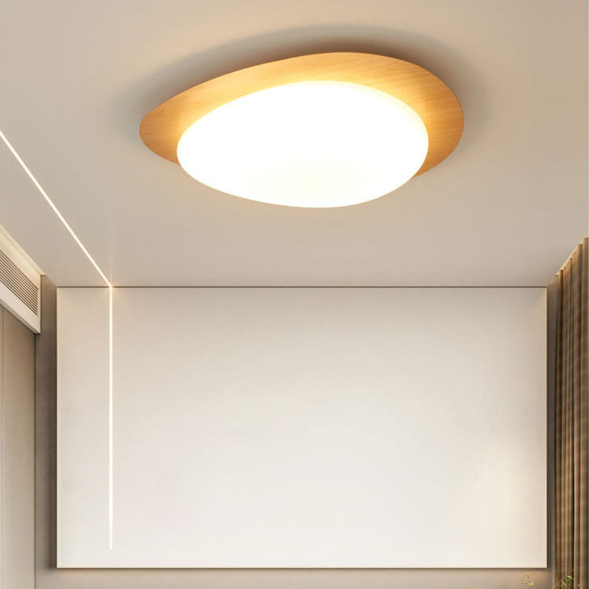 LED plafondlamp met houtafwerking ovaal Scandinavisch design dimbaar warm neutraal koel licht woonkamer | Sulvida