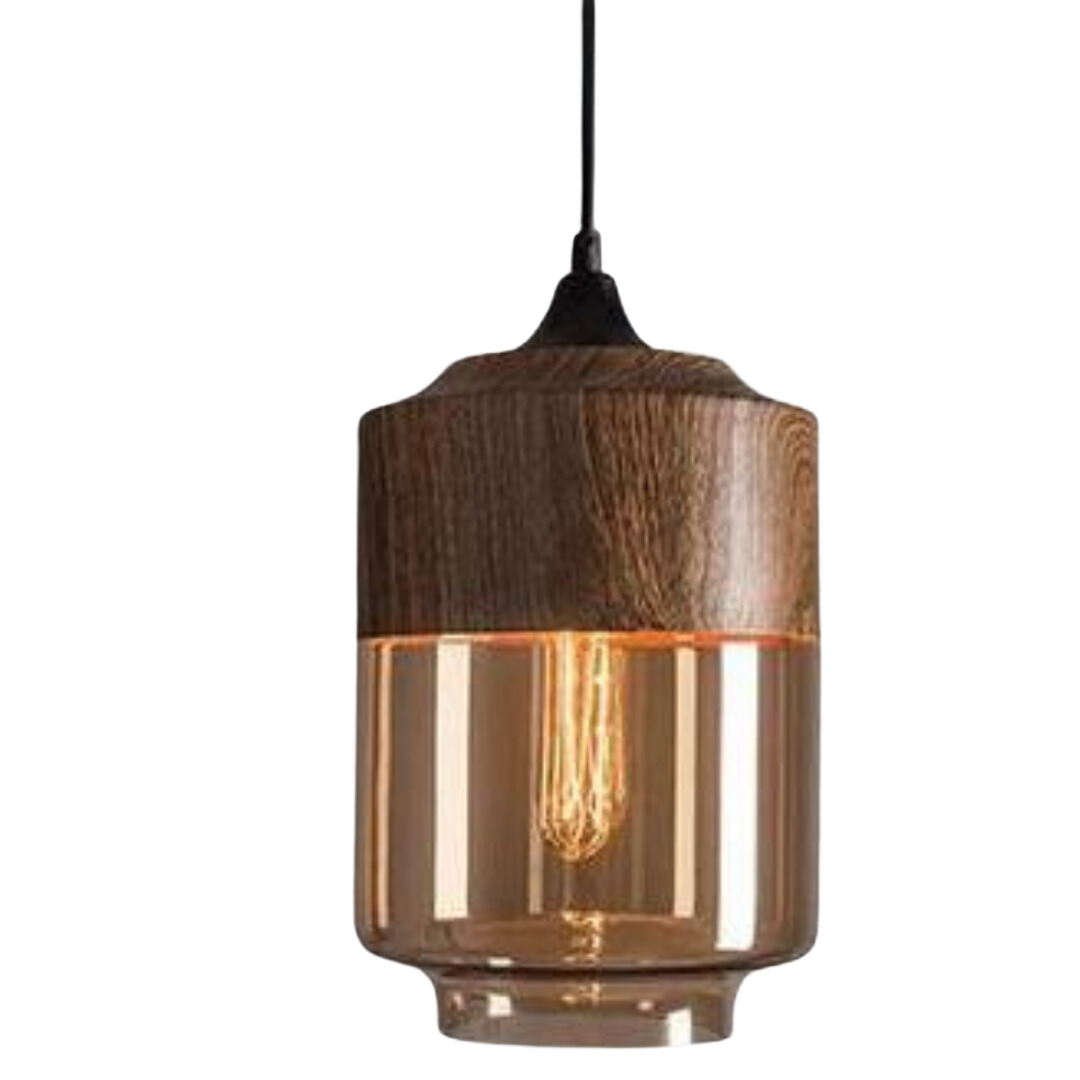 Scandinavische Hanglamp met Glazen Kap en Houtlook Armatuur – Dimbare Verlichting voor Eetkamer Woonkamer Slaapkamer – Verstelbare Hoogte en Warme Lichtverspreiding – Tijdloos Design | Sulvida