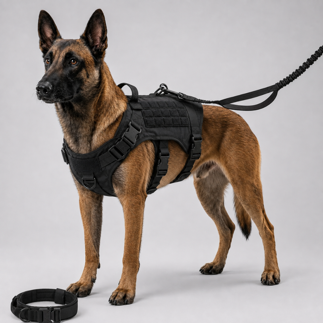 Ensemble de harnais tactique réglable pour chien avec poignée et laisse – gilet de style militaire pour le dressage et les promenades canines | Sulvida