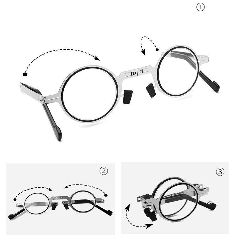 Inklapbare Leesbril met Blauwe Lichtfilter Ronde Titanium Montuur Ultralicht Opvouwbaar Presbyopie Bril Leesglas met Etui Plano tot +4.0 | Sulvida