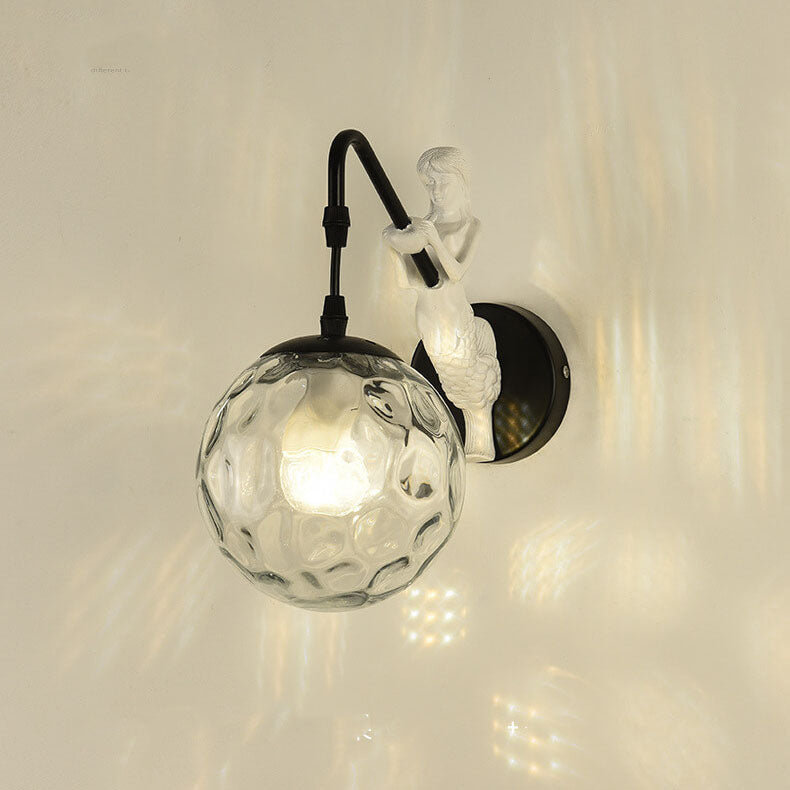 Retro Wandlamp Zeemeermin met Glazen Bol Zwart Goud Brons Landelijke Stijl Vintage Sfeerlicht Verlichting | Sulvida