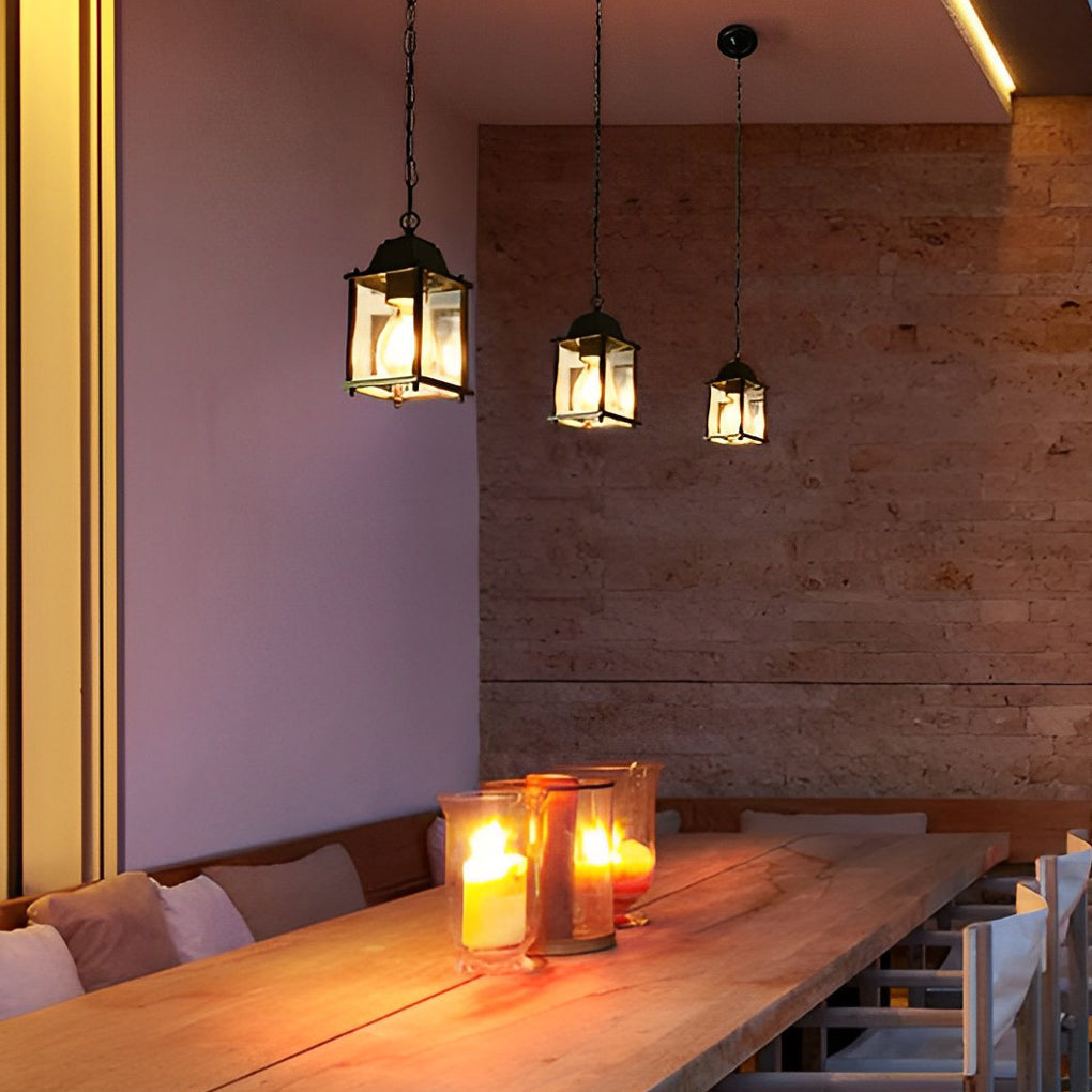 Vierkante Hanglamp Buiten Zwart Glas Aluminium Moderne Tuinverlichting Waterbestendig voor Terras Balkon Tuin | Sulvida