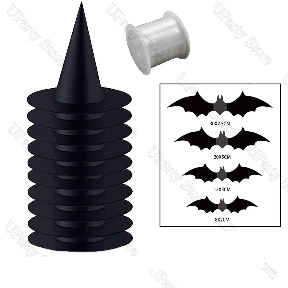 Hangende Heksenhoeden Set Zwart met Touw Decoratie Feest Party Halloween Horror Thema Tuin Veranda Outdoor | Sulvida