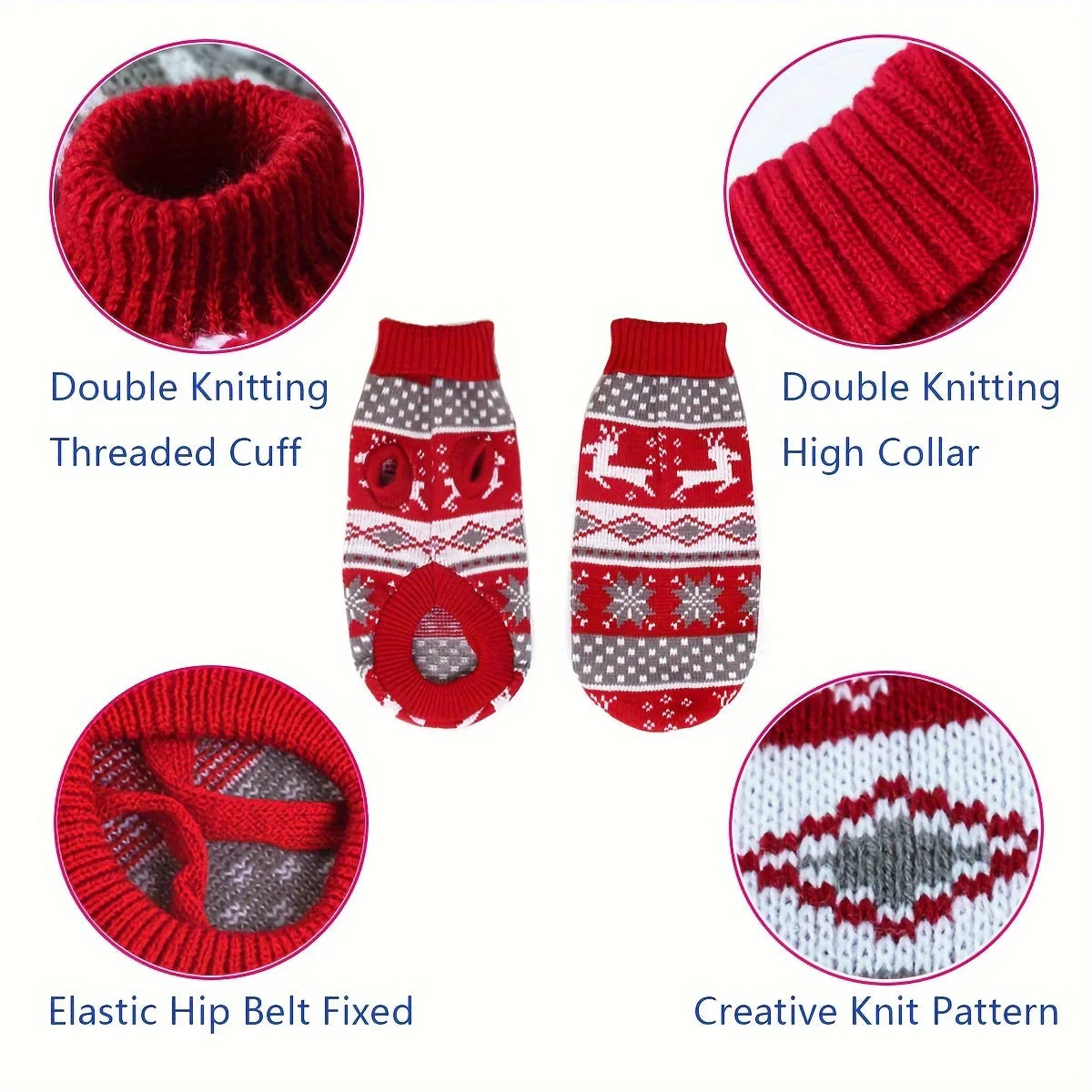 Gebreide Hondenkersttrui voor Kleine Huisdieren – Warm Gezellig Kerstoutfit Feestdagen Hond Kat Kerst | Sulvida