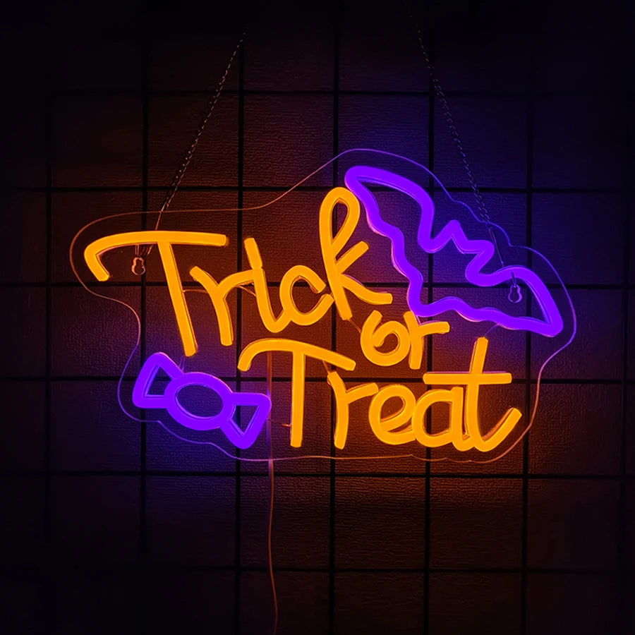 Neon Wandlamp Halloween LED Bord Vleermuis Tekst Glow Spookvol Sfeerverlichting Bar Gaming Decoratie Feest | Sulvida