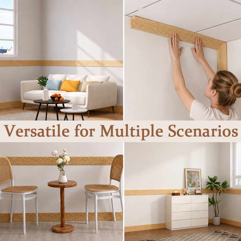 Moulure murale décorative autocollante en PVC, panneau ornemental de style vintage, 10 mètres, blanc, cuivre, or, pour murs et meubles | Sulvida