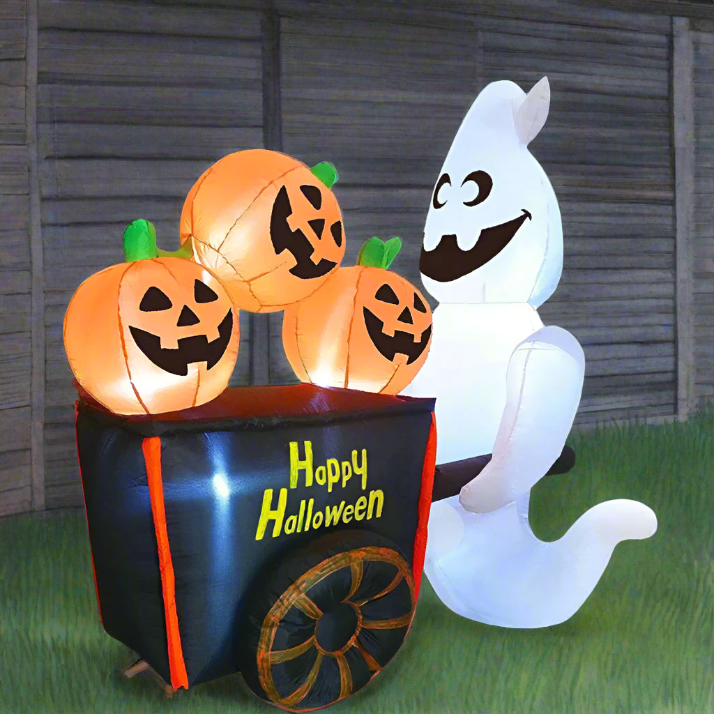 Opblaasbare Halloween Decoratie Spook met Pompoenen 183cm Hoog | Verlichte Tuindecoratie voor Feestelijke Sfeer | Sulvida