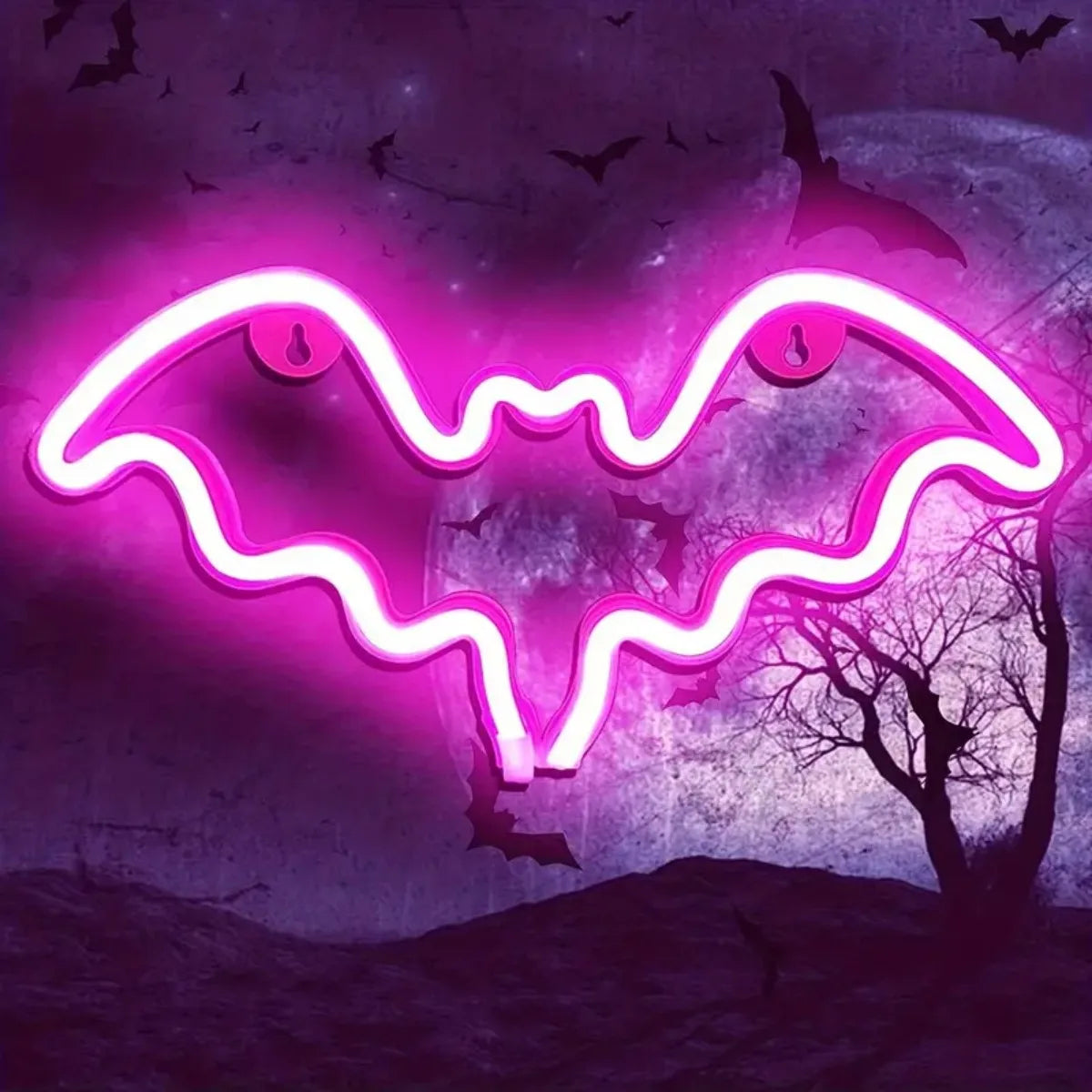 LED Neonlamp Vleermuis en Spook – Feestelijke Tafellamp voor Halloween en Themadecoratie Binnen Buiten | Sulvida