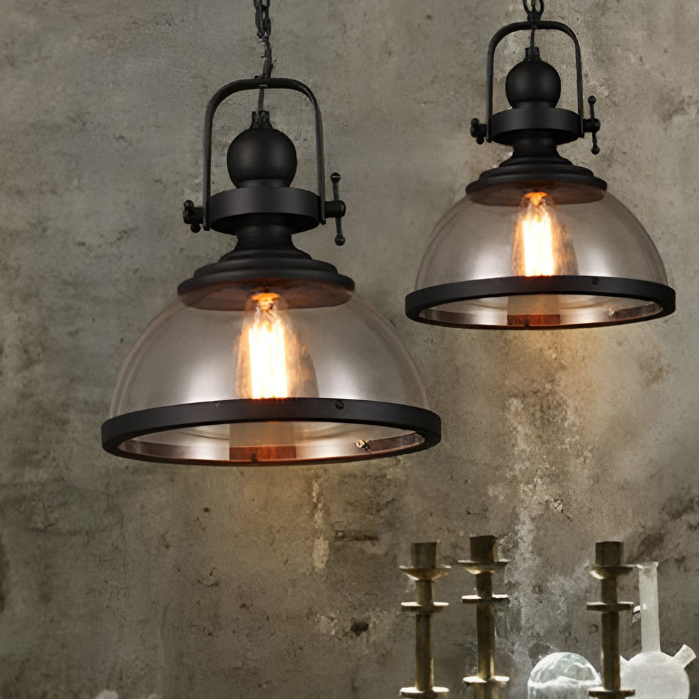 Glazen Hanglamp Industrial Ø30cm Komvorm Transparant Glas met Metaal Binnenverlichting Eetkamer Woonkamer | Sulvida