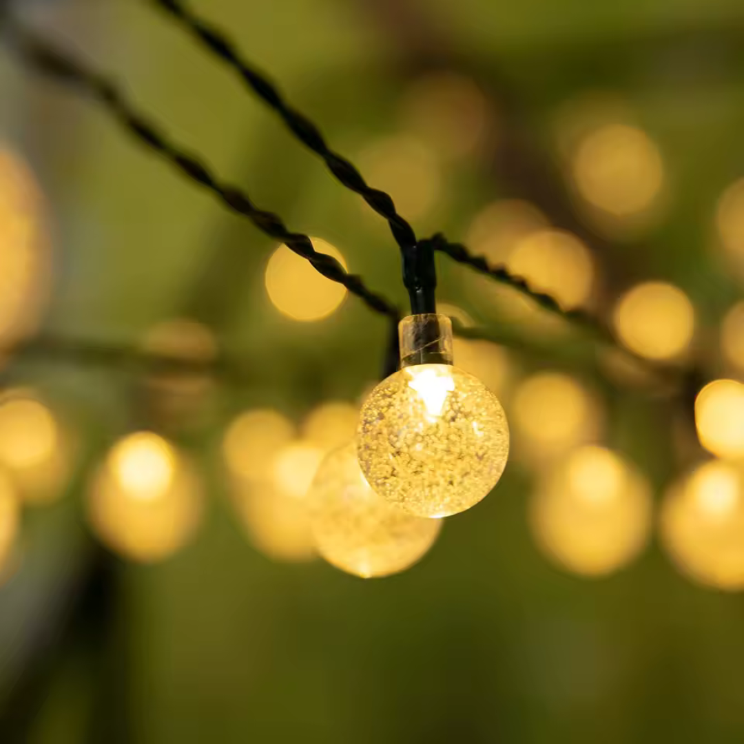 Guirlande lumineuse solaire à LED en cristal, blanc chaud, pour jardin, terrasse et camping, 5 m, 12 m, 22 m, résistante aux intempéries, éclairage d’ambiance | Sulvida