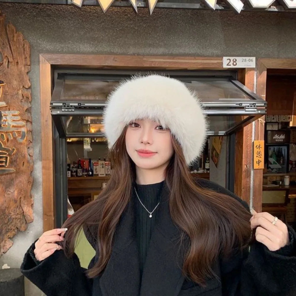 Pluche Winter Bucket Hat Dames Nepleer Hoed Warm Teddy Bontkleur Zwart Wit Roze Bruin Beige Herfst Winter | Sulvida