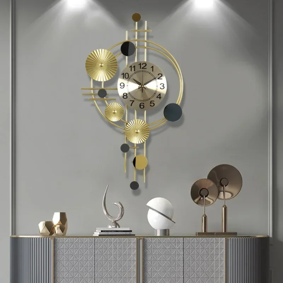 Grote Metalen Wandklok Ø45cm Modern Industrieel Design Minimalistisch Zwart Goud Chroom Woonkamer Hal Klok | Sulvida