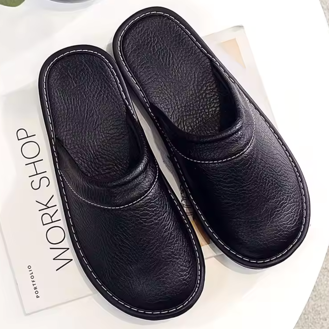 Leren Heren Instappers Open Hiel Antislip Zool Binnenhuis Comfortabel Pantoffels Zwart Bruin Slippers | Sulvida