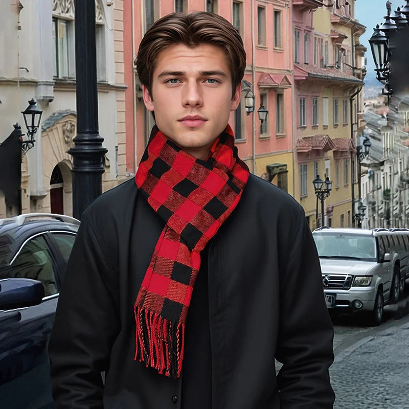 Luxe Geruite Sjaal Cashmere Winter Heren Dames – Katoenen Wintersjaal met Franjes Warm Klassiek Design | Sulvida