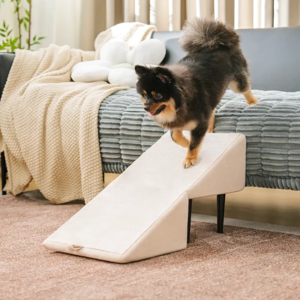 Houten Huisdierentrap met Anti-Slip Trapvlakken Crème Grijs Zwart voor Honden en Katten Bank Bed Meubels | Sulvida