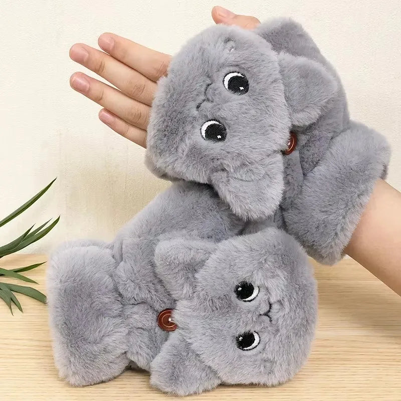 Pluche Dieren Vingerloze Handschoenen met Omklapbare Flap – Warm Schattig Winteraccessoire voor Dames | Sulvida