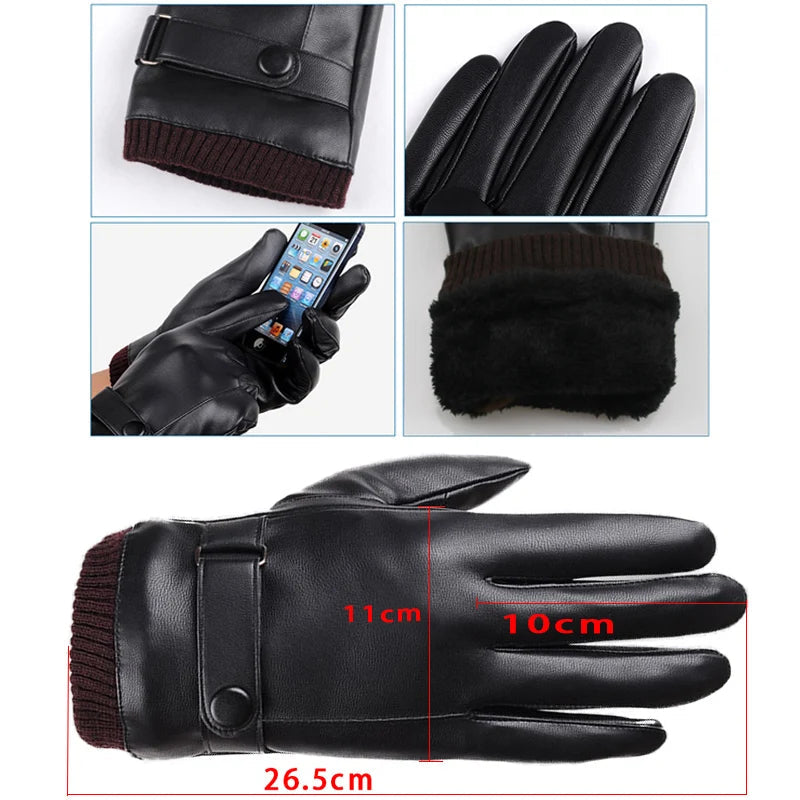 Leren Touchscreen Handschoenen Heren Winterhandschoenen Winddicht Warm Zwart Elegant Winteraccessoire | Sulvida