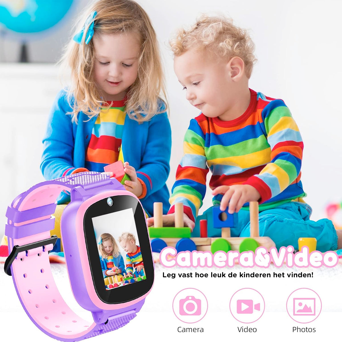 Kinder Smartwatch GPS-Tracker Waterdicht Touchscreen Spelletjes Schoolmodus Noodknop Telefoneren Roze Blauw | Sulvida