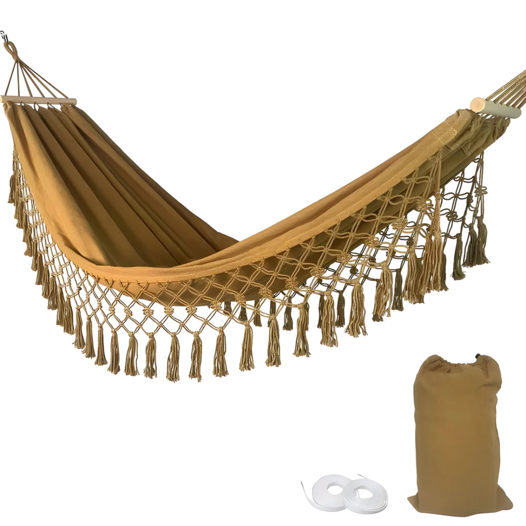 Katoenen Hangmat Bohemian Stijl 200x100cm Binnen Buiten Balkon Tuin Ontspanningshangmat met Houten Latten | Sulvida