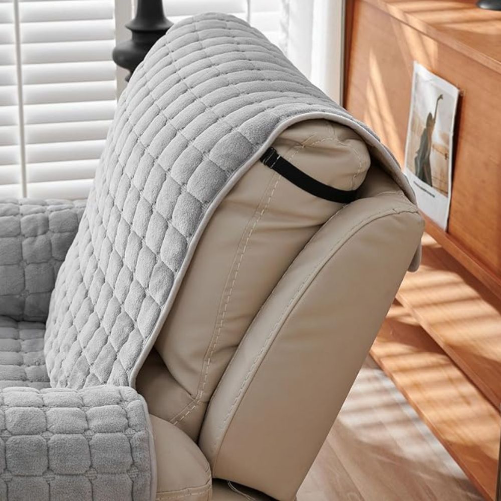 Gequilte Fauteuil-Hoes Microvezel met Zijvak Antislip Beschermhoes Huisdierbestendig Grijs Bruin Ivoor | Sulvida