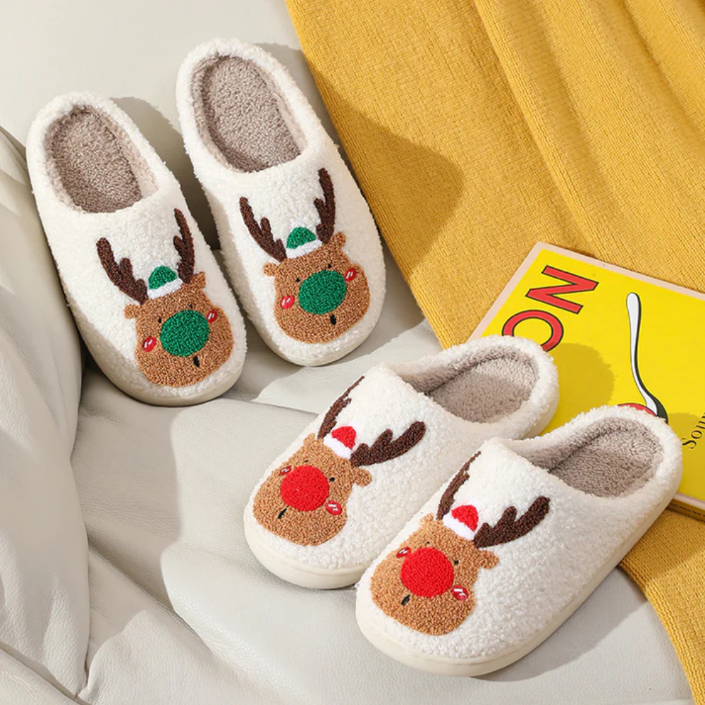 Pantoufles de Noël avec renne, chaudes et doublées, antidérapantes, chaussures d’intérieur, confort hivernal, cadeau de Noël | Sulvida