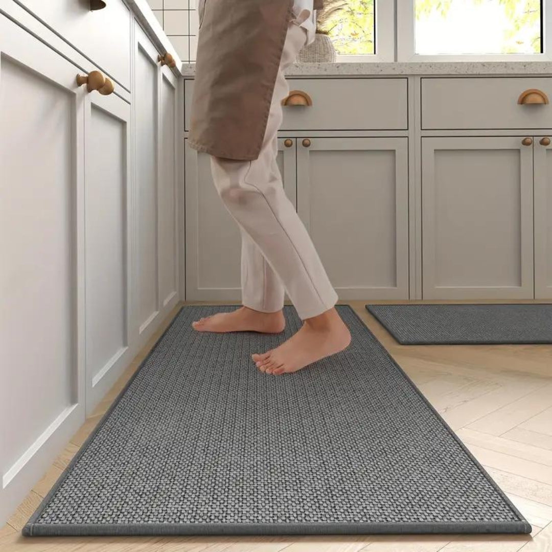 Keukenloper Set van 2 Antislip Matten Haverkleur Grijs Donkergrijs Comfortmat Keuken Werk Sta Anti-Vermoeidheid | Sulvida