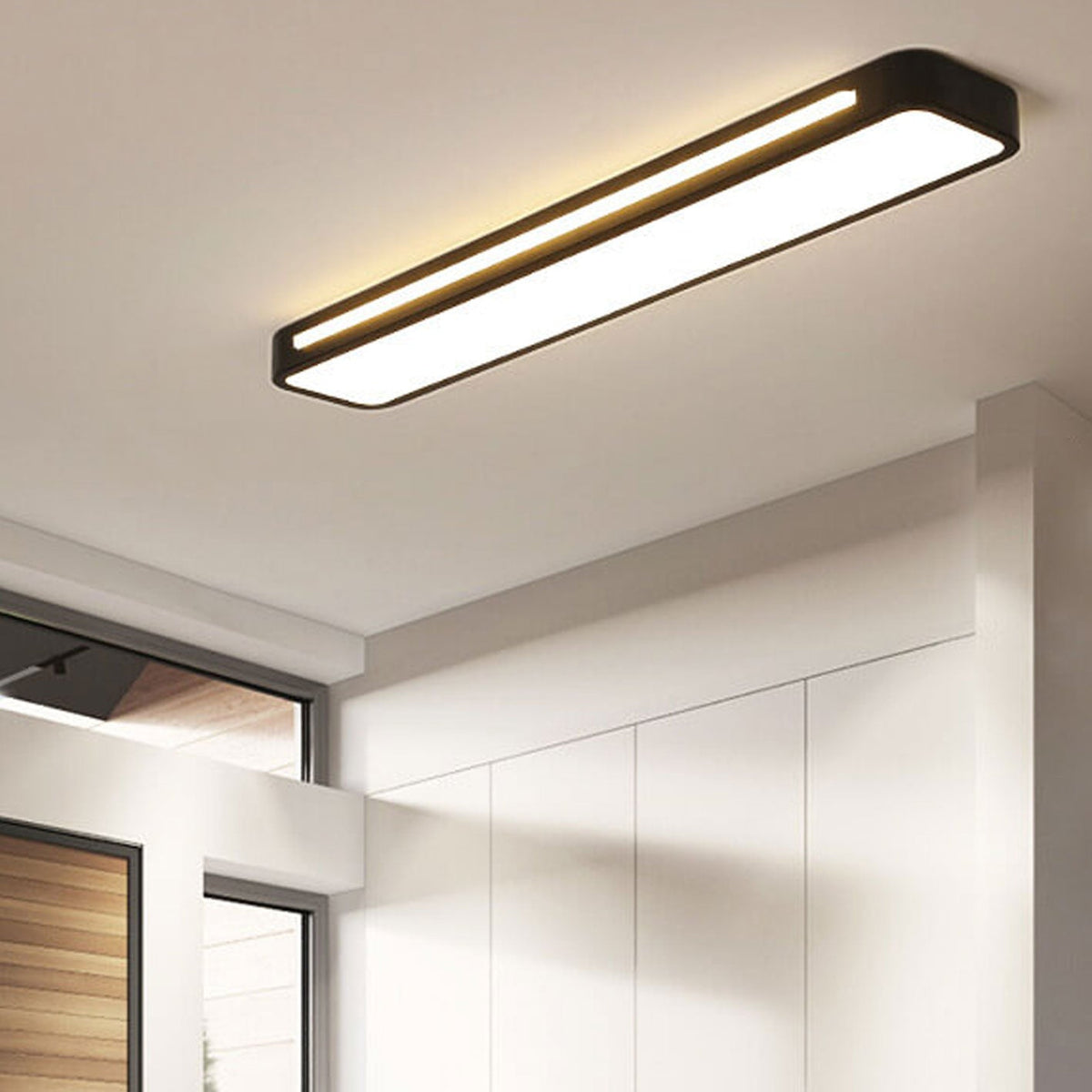 Langwerpige LED-plafondlamp voor hal en woonkamer minimalistische stijl zwart wit moderne verlichting | Sulvida