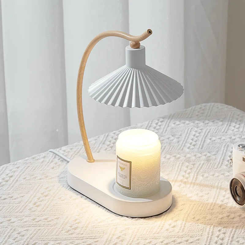 Kaarsenwarmer Lamp met Plissé Kap Metaal Hout 21×31 cm Nordic Warm Licht Sfeervol Interieur Decoratie | Sulvida