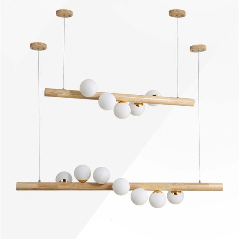 Glazen Hanglamp met Houten Ring Notenbruin Messing Eethoek Woonkamer Slaapkamer Sfeerverlichting Design | Sulvida