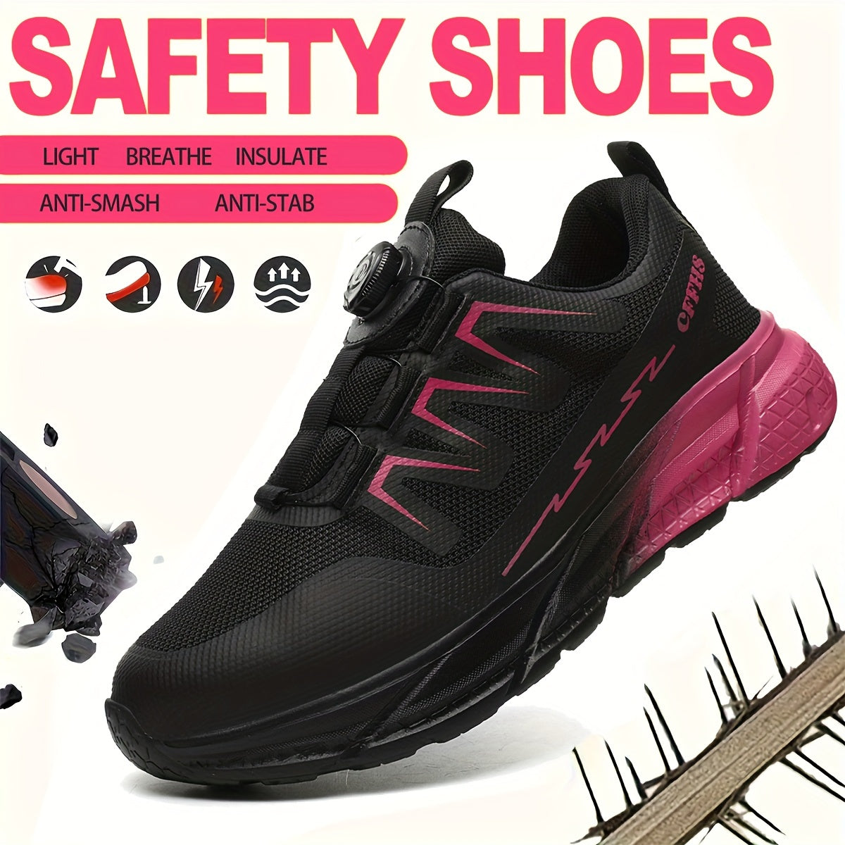 Werkschoenen Dames Veiligheid Lichtgewicht Stalen Neus Ademend Sportief Zwart Roze Blauw Geel Antislip | Sulvida