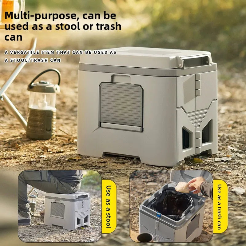 Toilettes de camping pliables avec porte-sacs et pieds réglables, 30×30×30 cm, toilettes portables d’urgence pour le camping | Sulvida